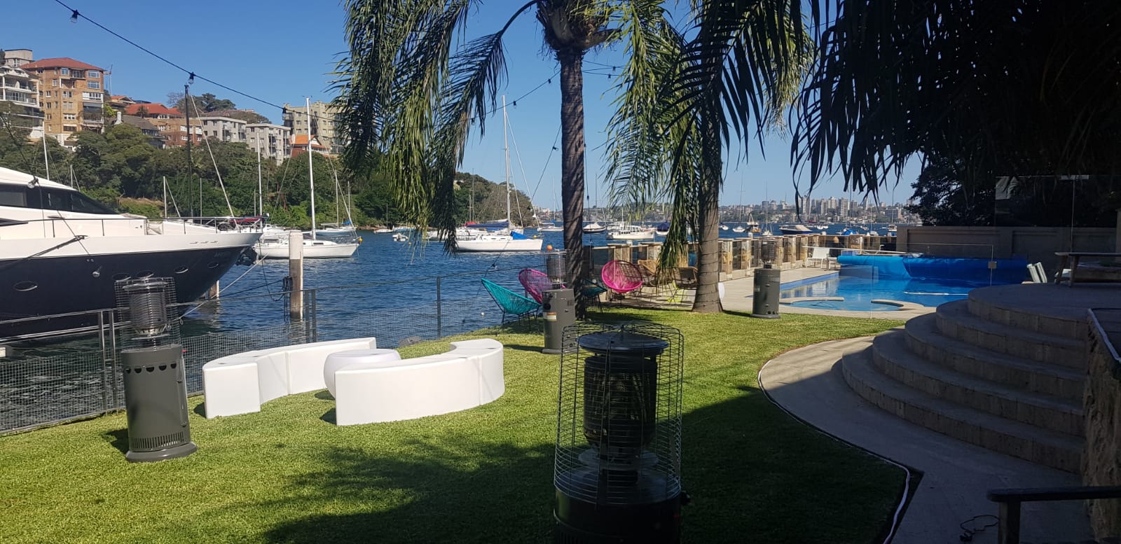 Party Hire Group heaters being used outside near a river