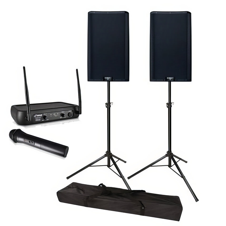 Pa System w/ Wireless Mic & Speaker Stands