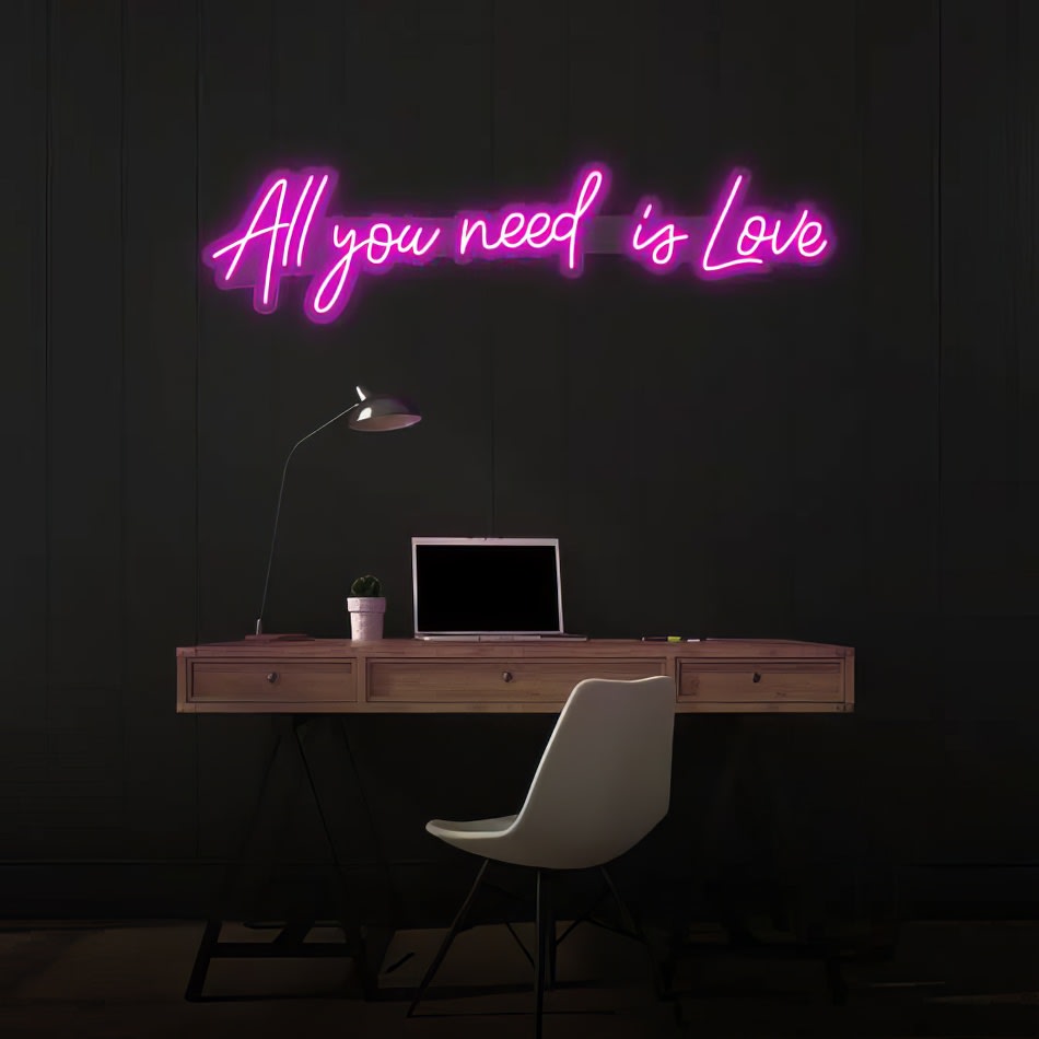 Neon Sign Hire: All You Need Is Love - Get mesmerized with our captivating neon sign! Illuminate your space with love and create a romantic ambiance. Whether it's for a special event or as