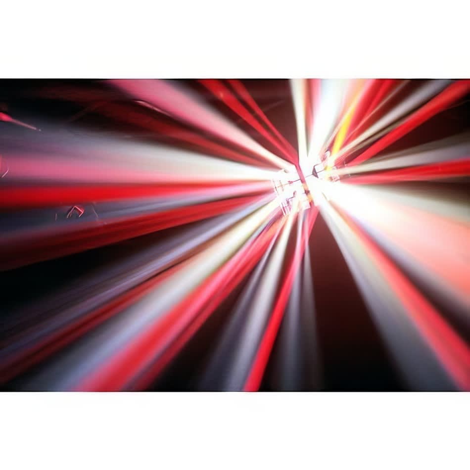 Intelligent Light Hire: A red and white light beam in a dark room.