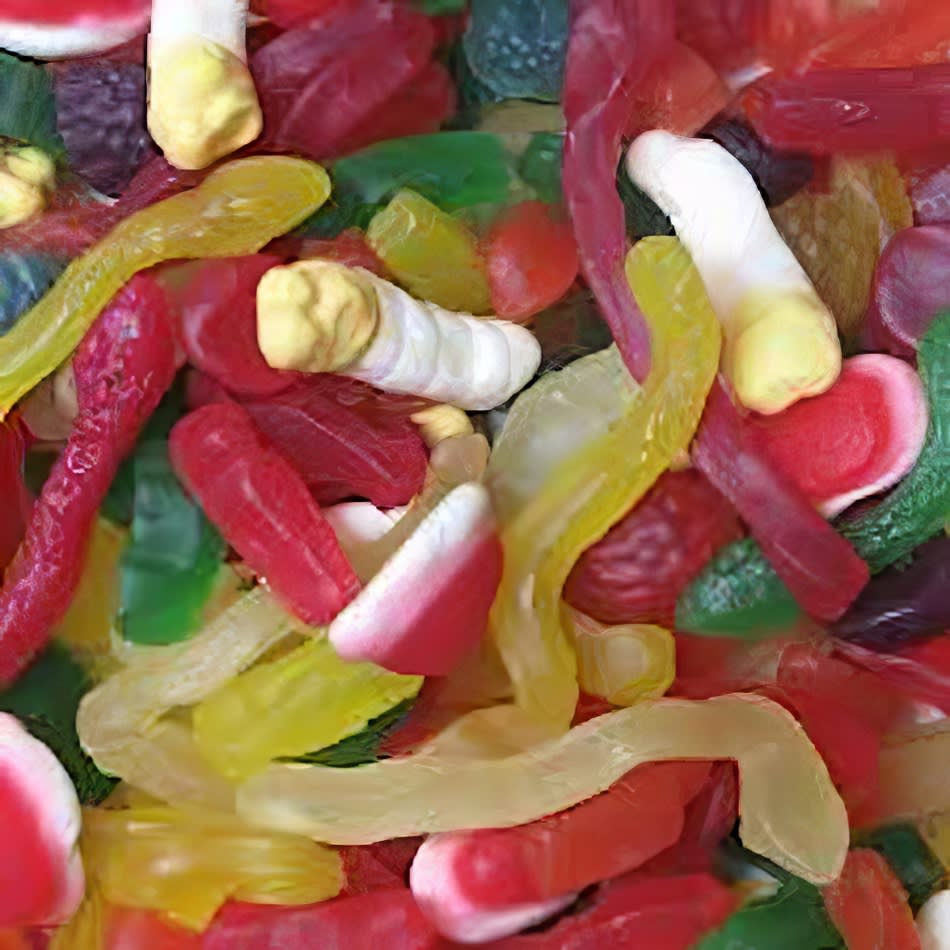 Keywords: Gummy candies, white plate