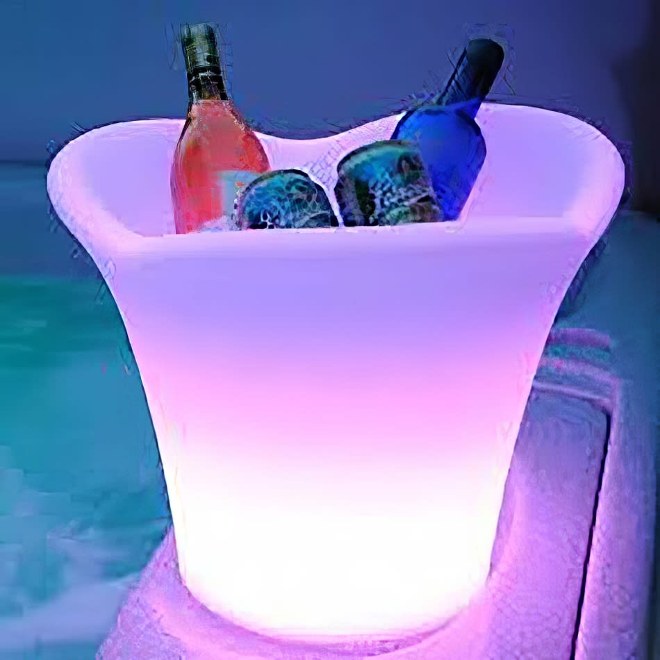 Glowing Ice Tub Hire: Enhance your event with an illuminated ice bucket featuring bottles.