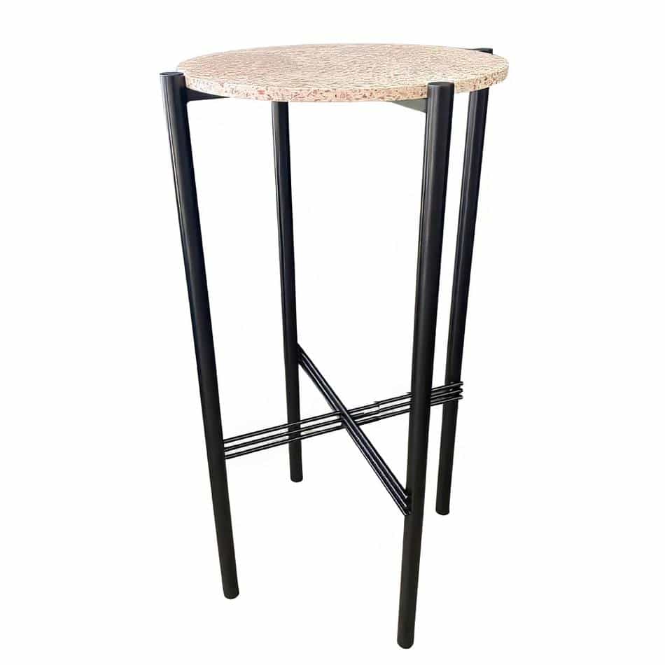 Black Cross Bar Table Hire w/ Pink Terrazzo Top