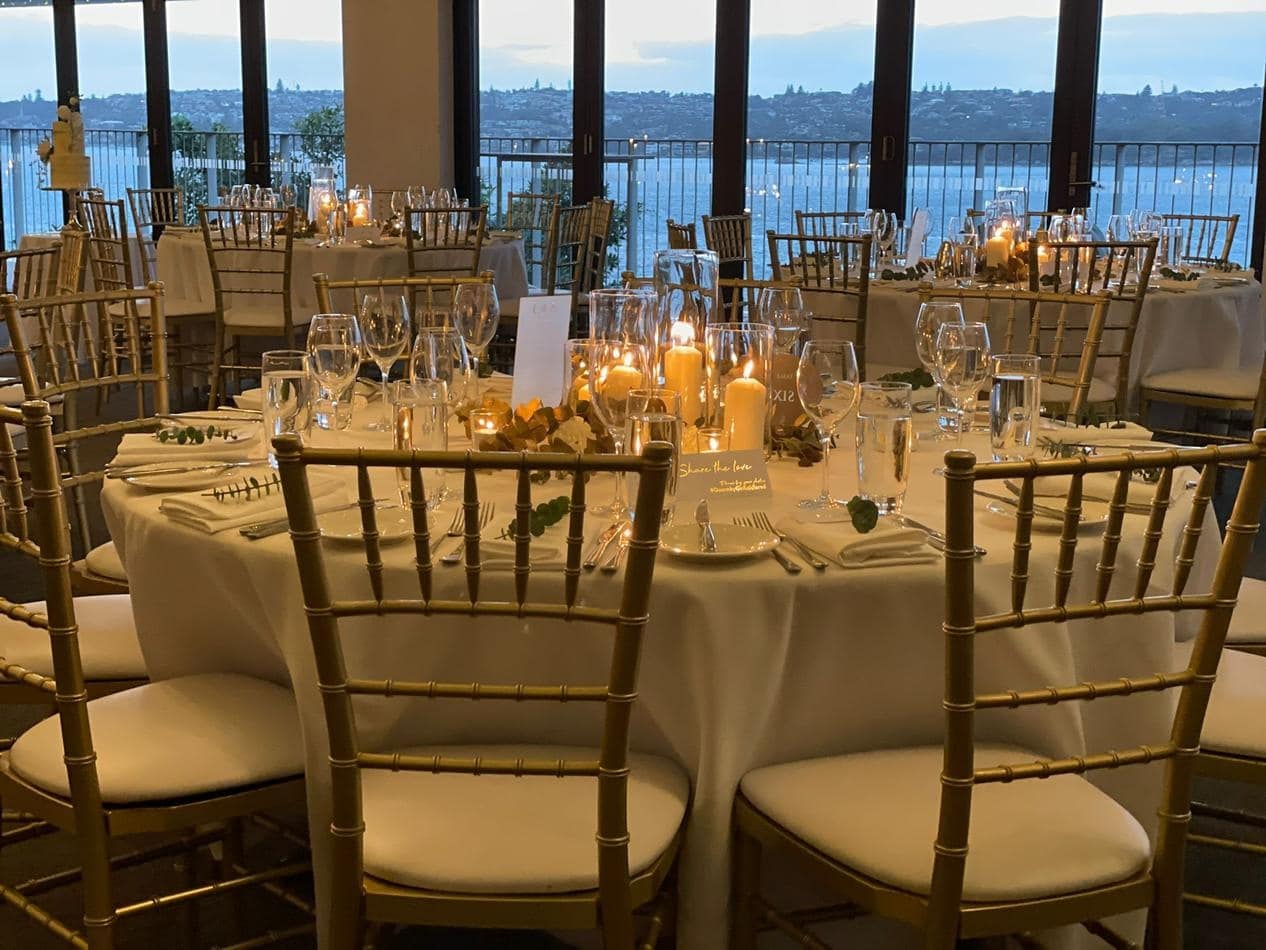 Choose our Sydney wedding venue for a stunning event, complete with Round Timber Banquet Table Hire.