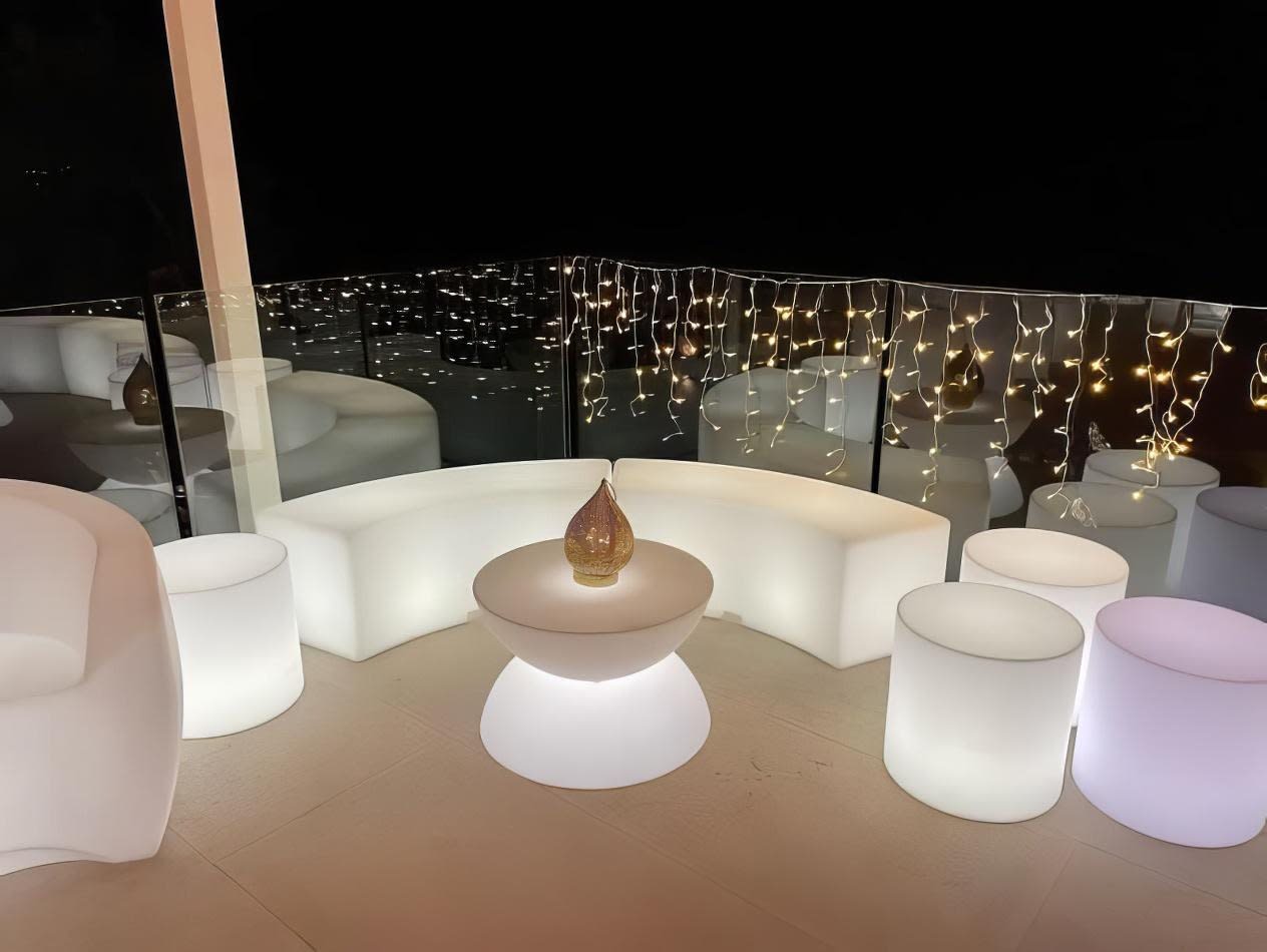 A glowing white table and chairs.