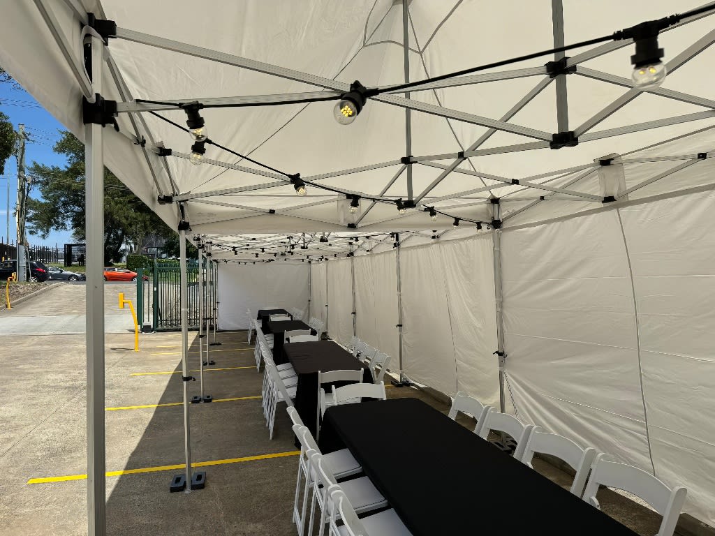 A marquee set up and ready for an event