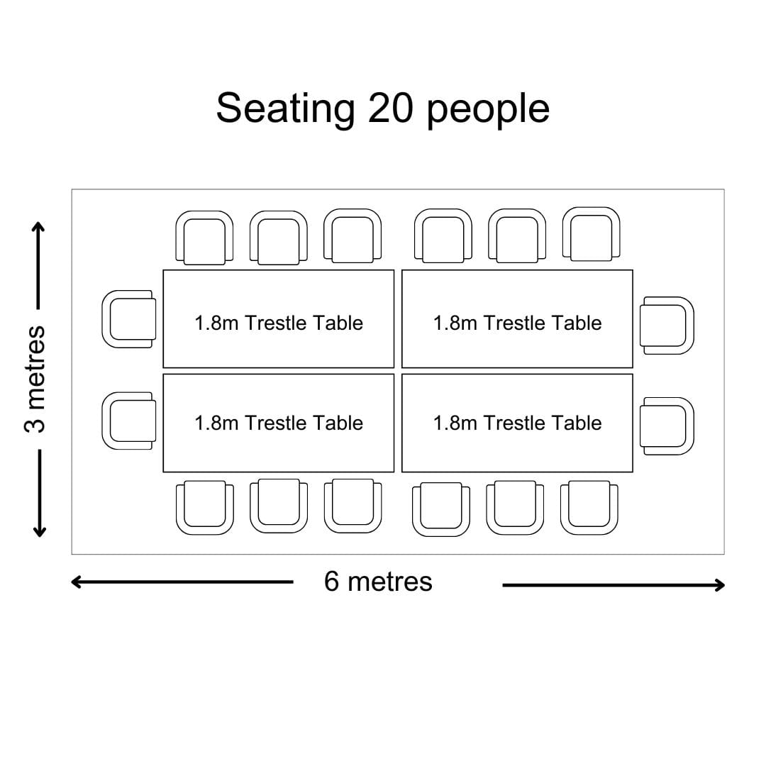 Marquee seating arrangements for 20 people