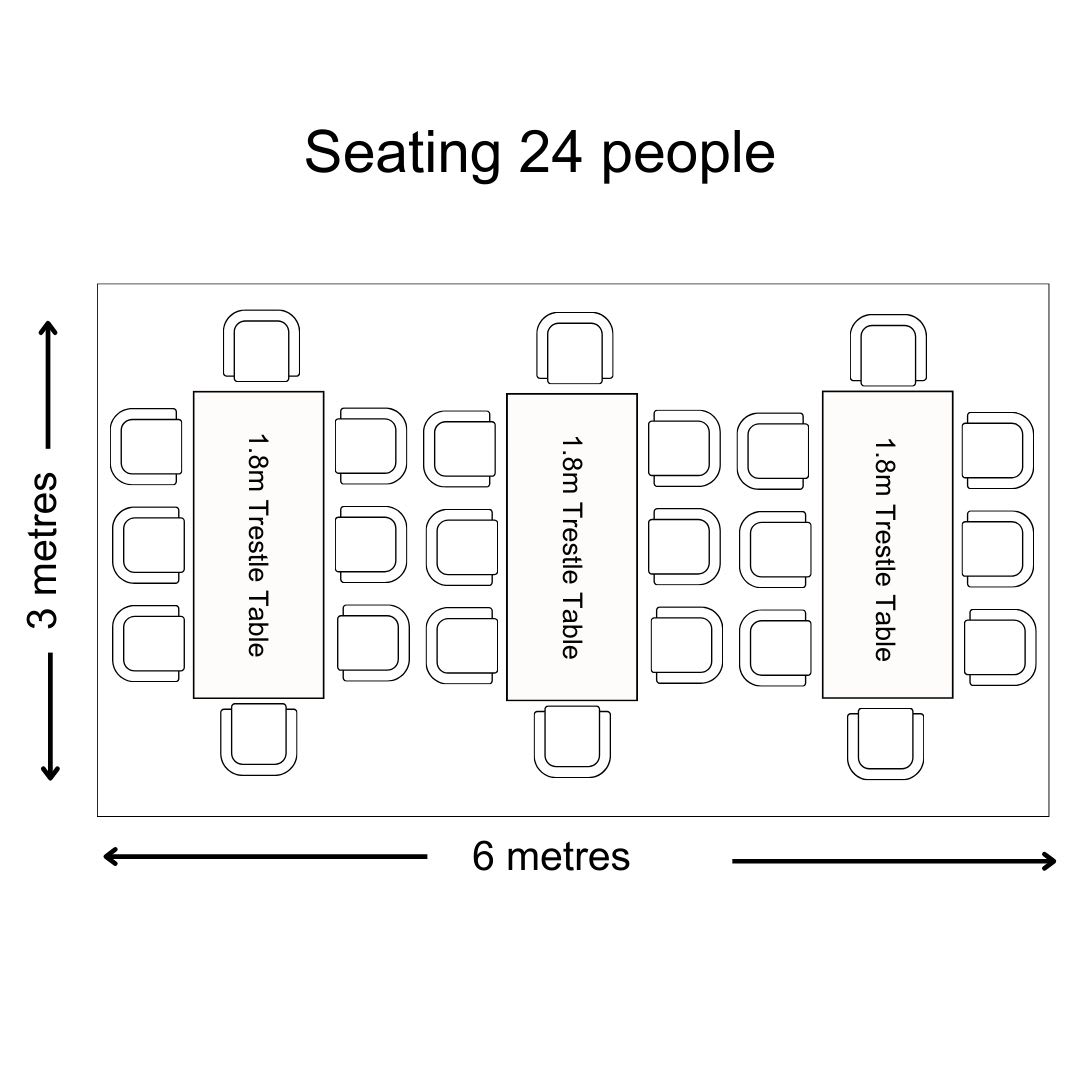 Marquee seating arrangements for 24 people