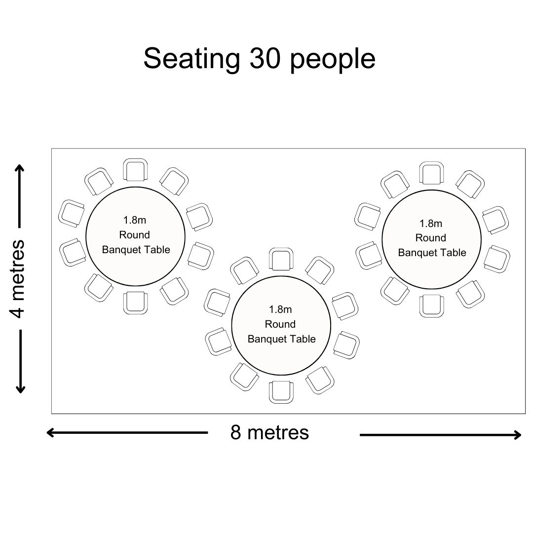 Marquee circular seating arrangements for 30 people