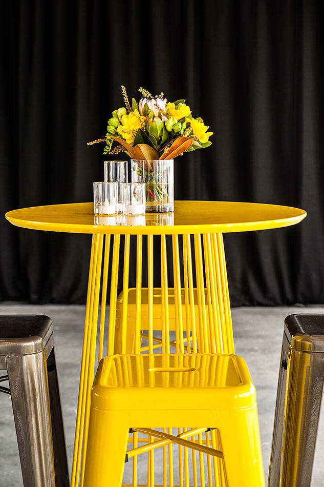 Our yellow wire cocktail table hired for an event