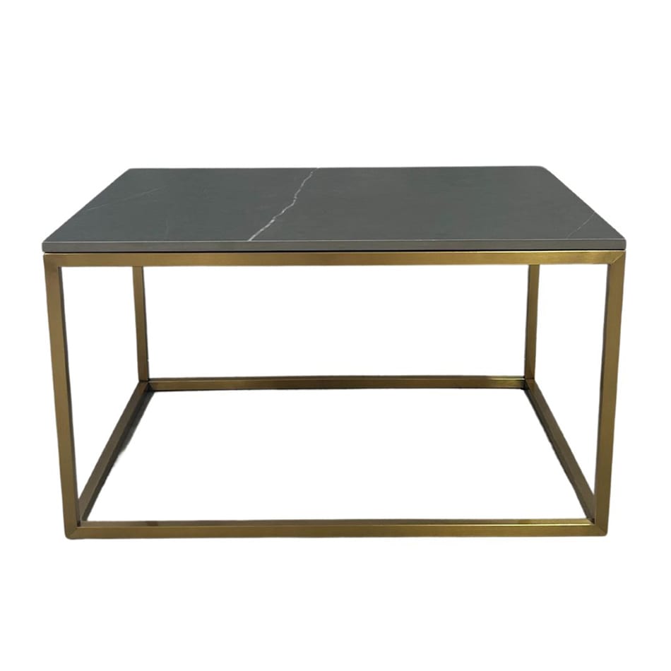 Rectangular Gold Coffee Table Hire w/ Black Top