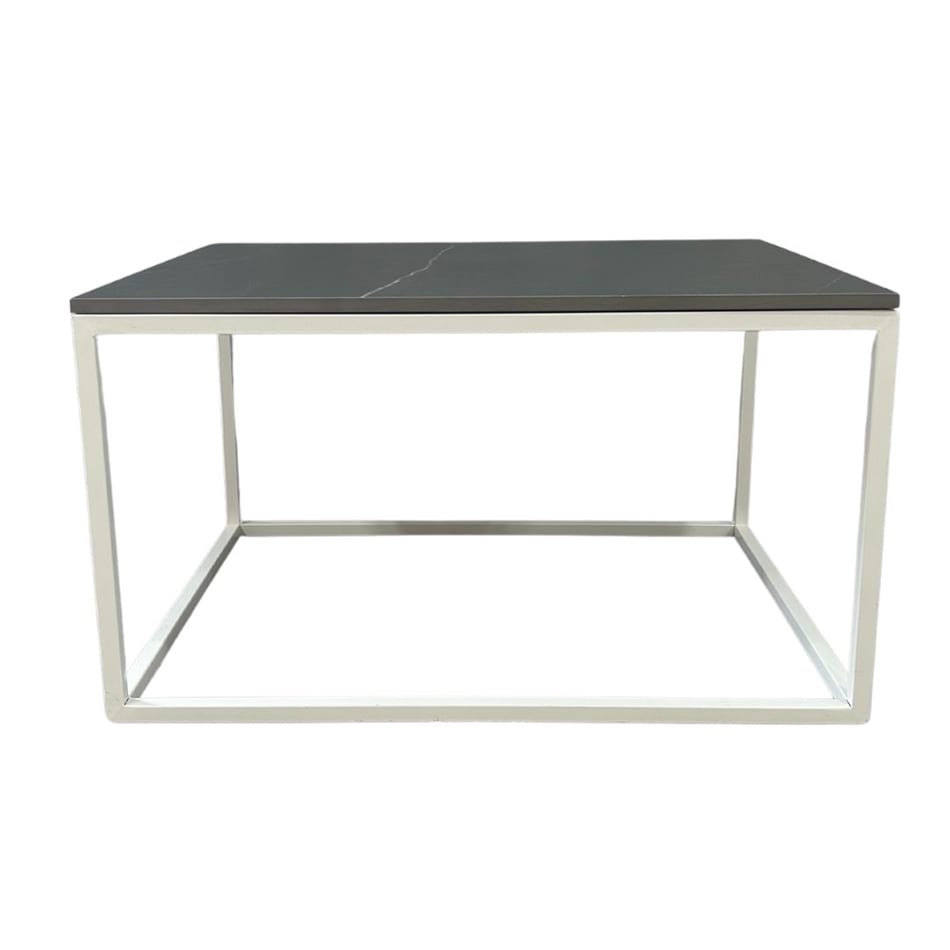 White Rectangular Coffee Table Hire w/ Black Top