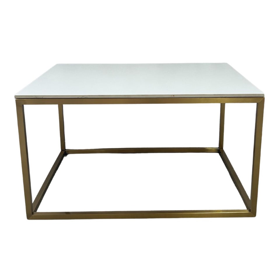 Rectangular Gold Coffee Table Hire w/ White Top