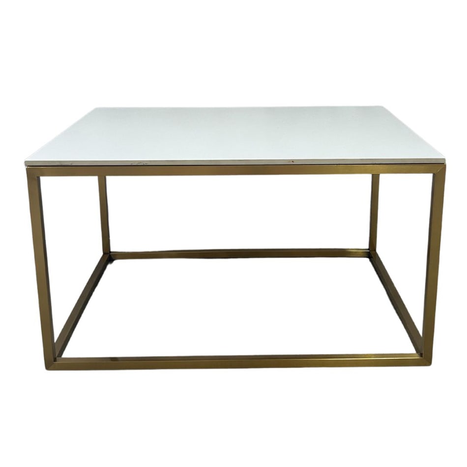 Rectangular Gold Coffee Table Hire w/ White Top