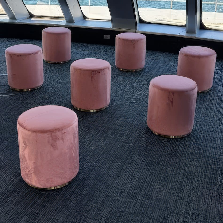 Pink velvet ottoman stools