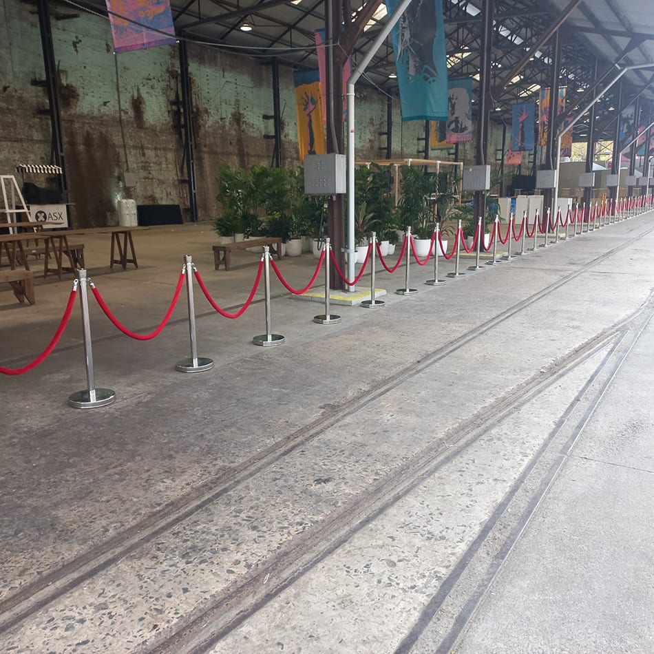A long section of red velvet rope