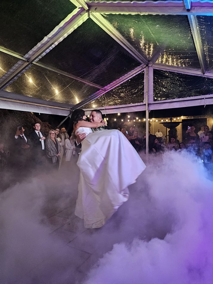 A bridal dance with lots of dry ice around