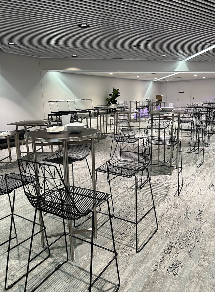 Black wire cocktail tables with black wire chairs