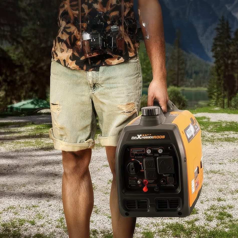 A man carrying a 3.5kva generator
