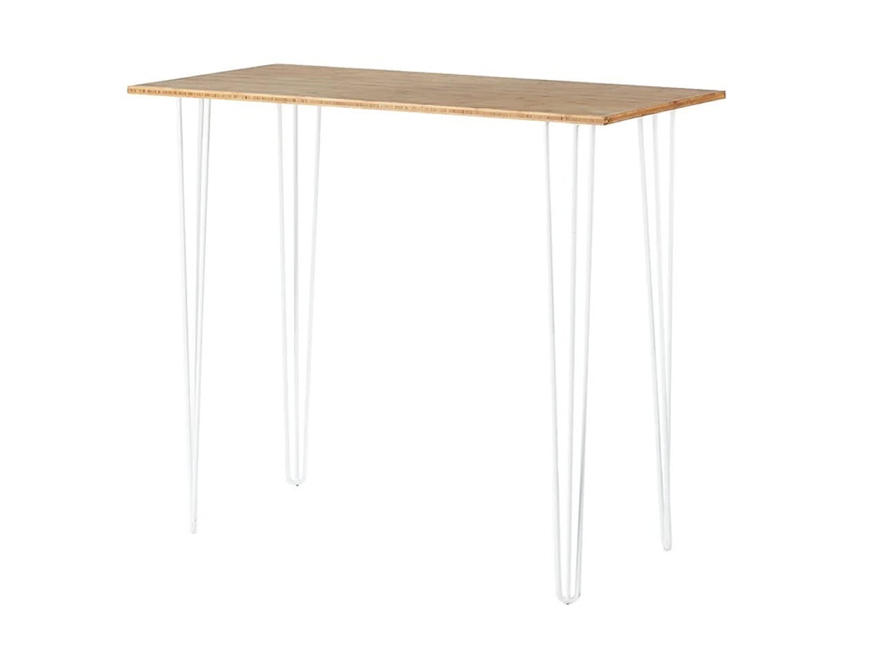 White Hairpin High Bar Table w/ Timber Top
