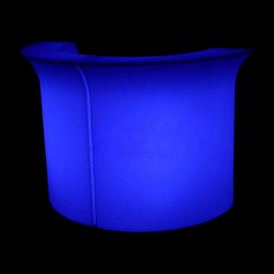 A deep blue glowing corner bar piece
