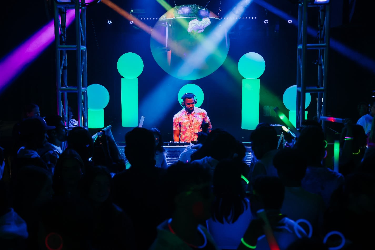 Glow pillars used at a nightclub party in Sydney