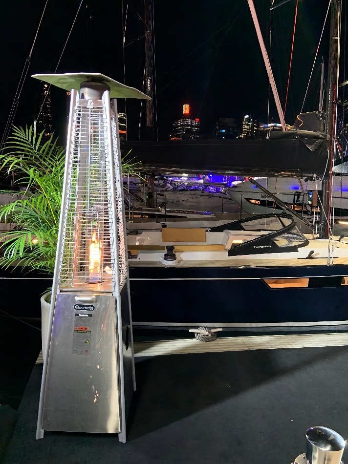 Our pyramid heater in use at an outdoor boating event
