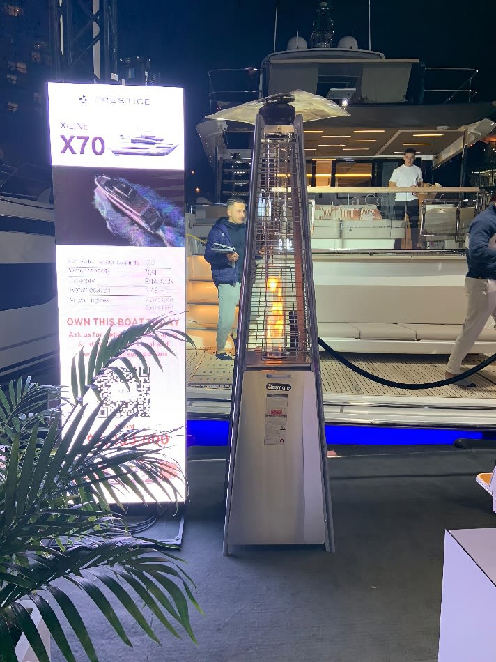 A pyramid heater at boat Expo