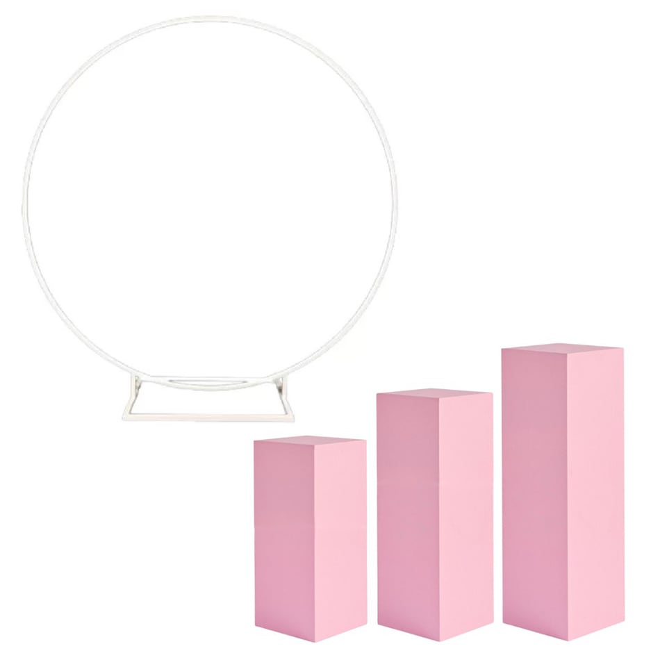 Pkg 2 - White Hoop Backdrop w/ Pink Plinths