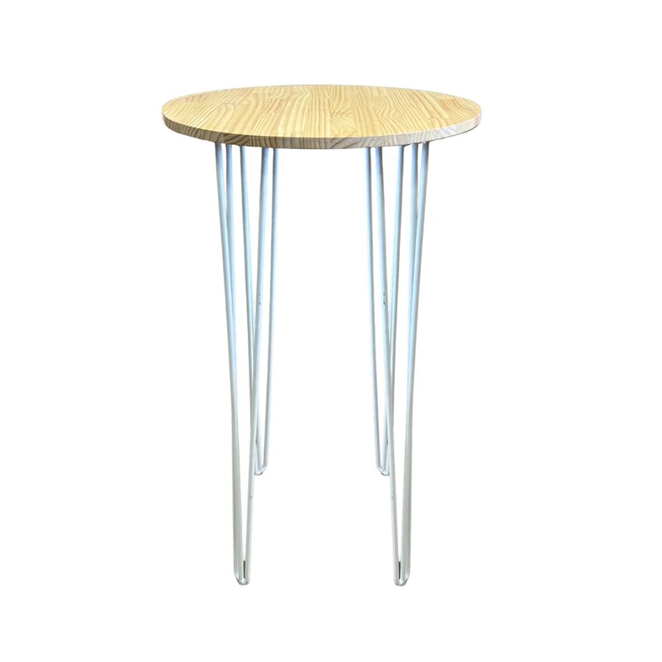 White Hairpin Round Cocktail Table Hire