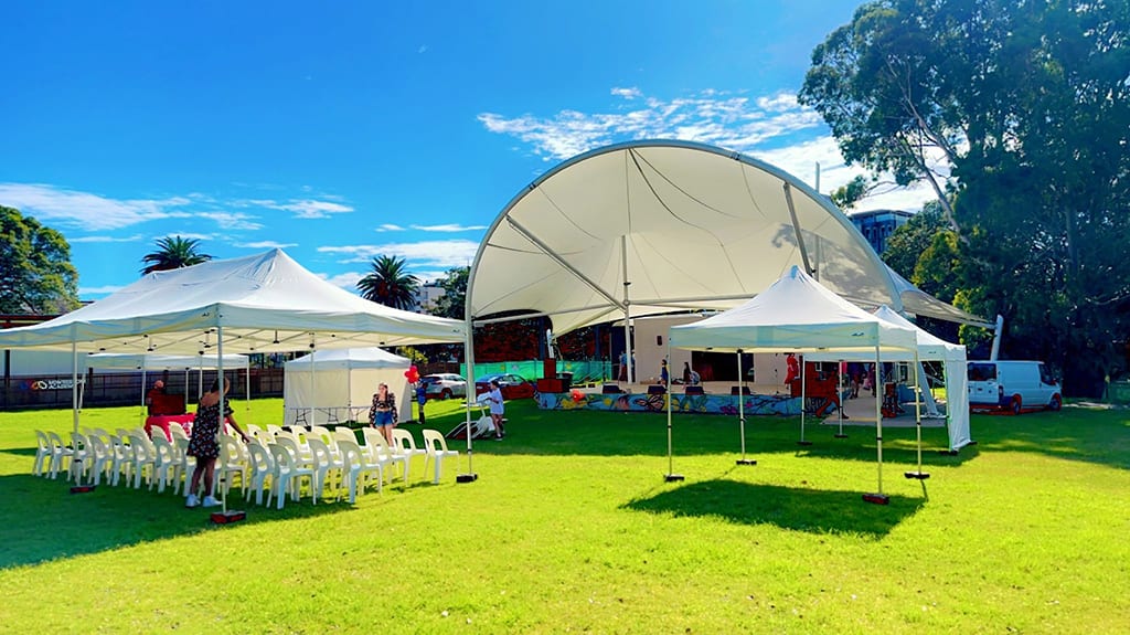 A pop-up marquee hired for an outdoor event