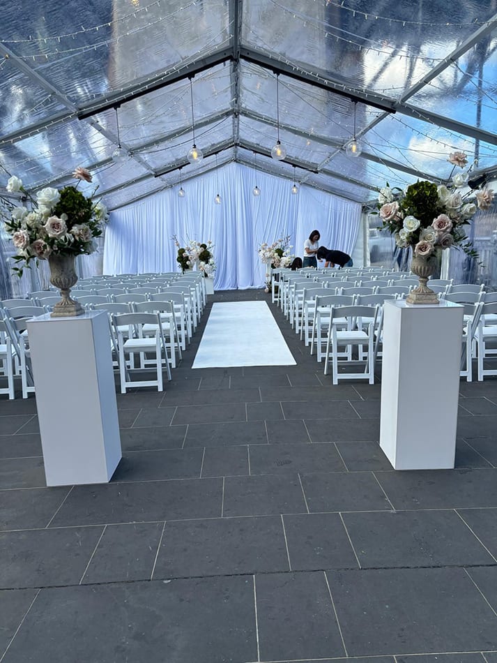 Our large white plinths being hired for a wedding ceremony