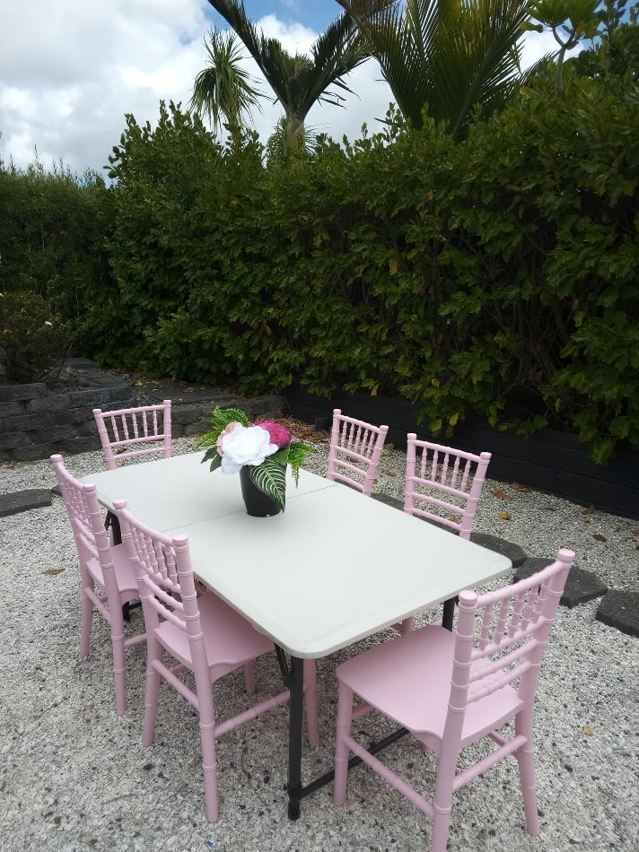 Pink Tiffany kids chairs at a party