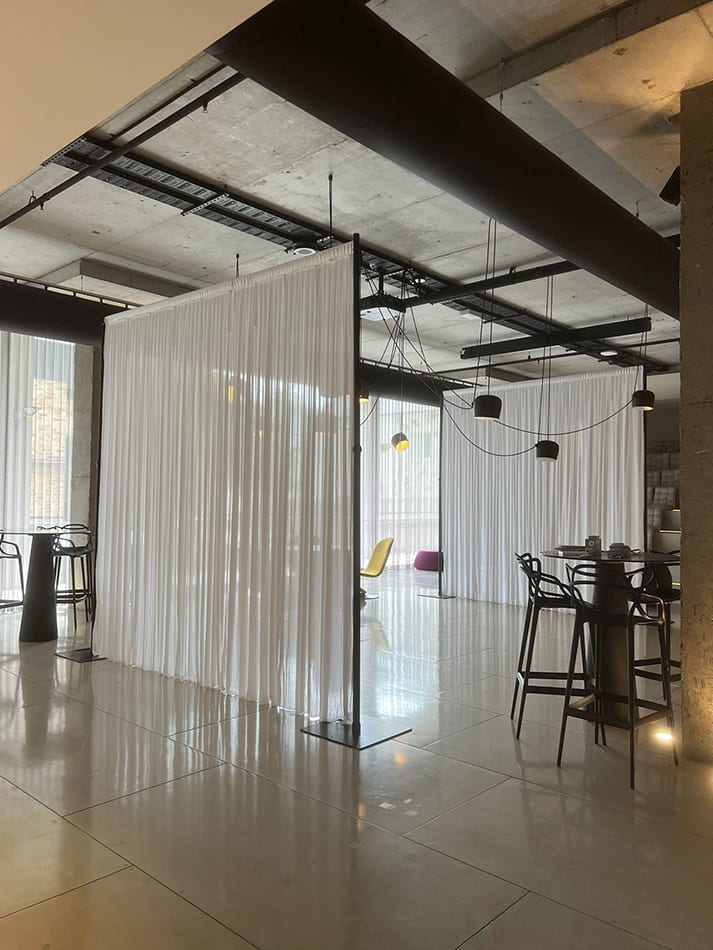 White silk drapes for hire