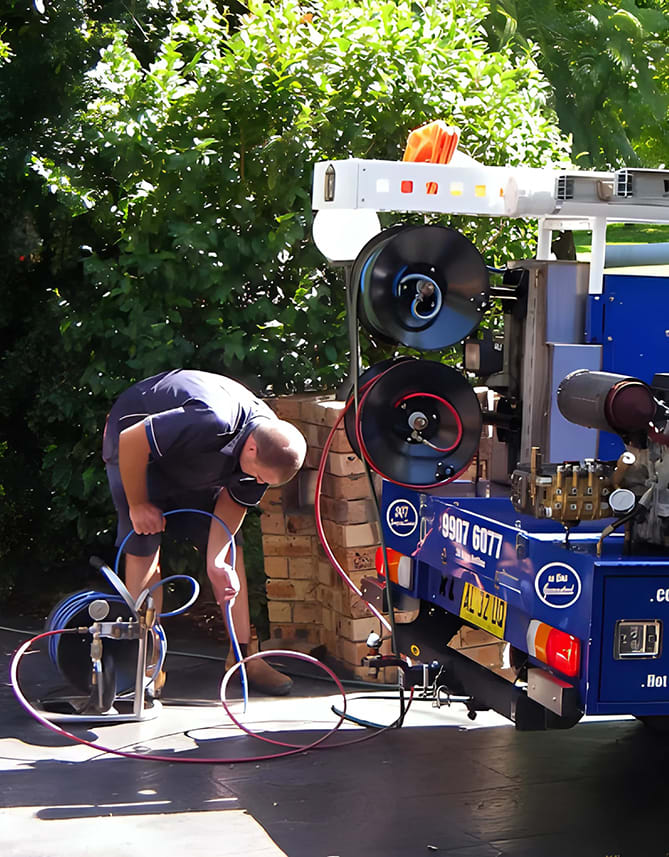An emergency plumber unblocking a residential drain in Sydney