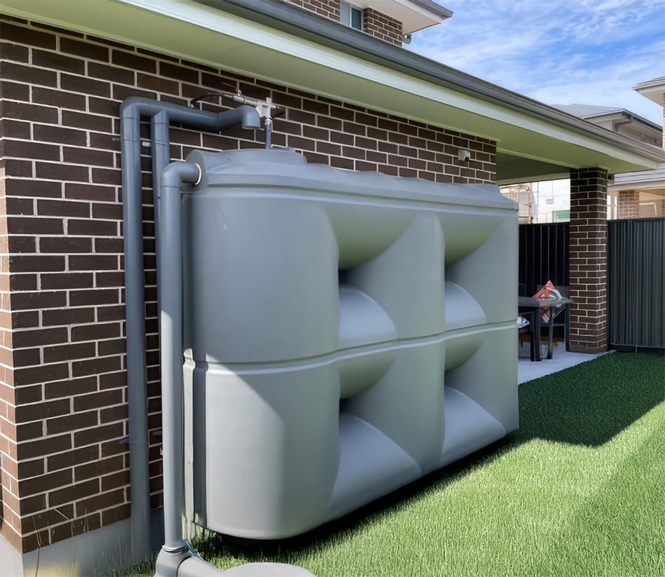 A newly installed rainwater tank