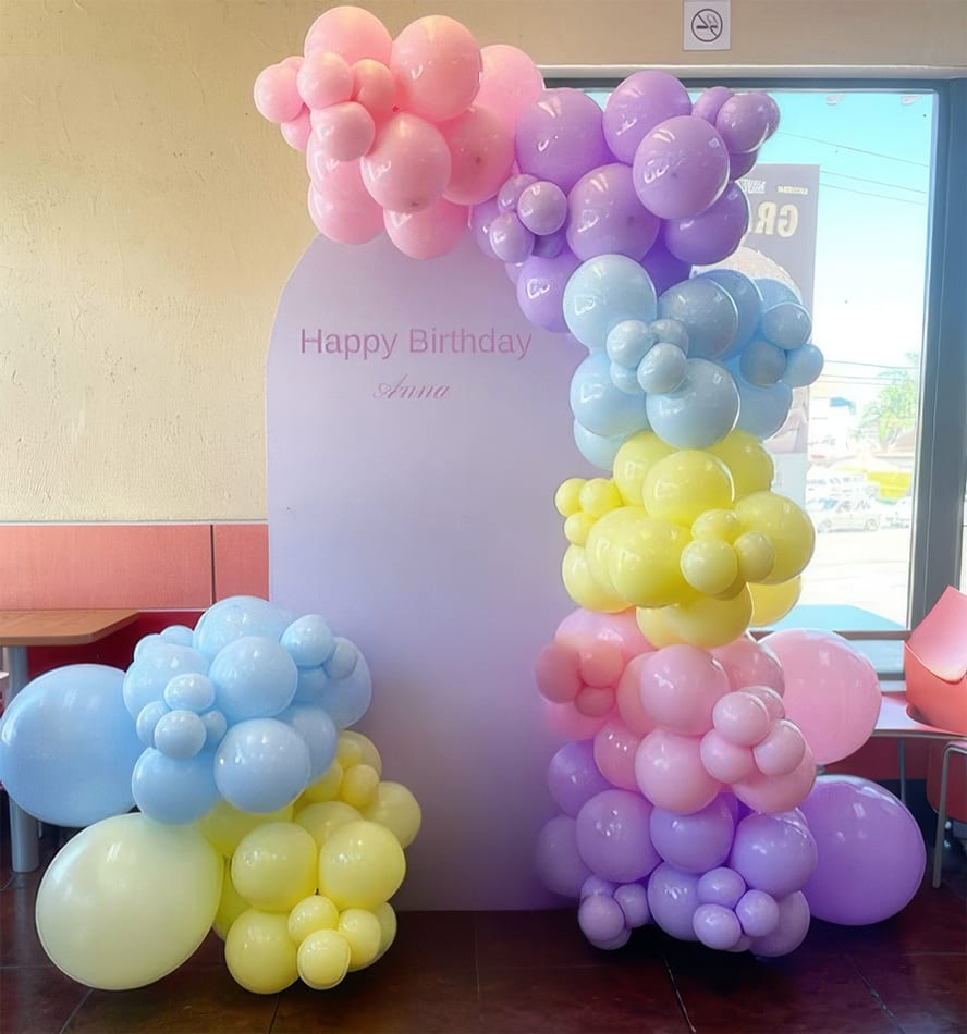 A colourful balloon garland package made for hire