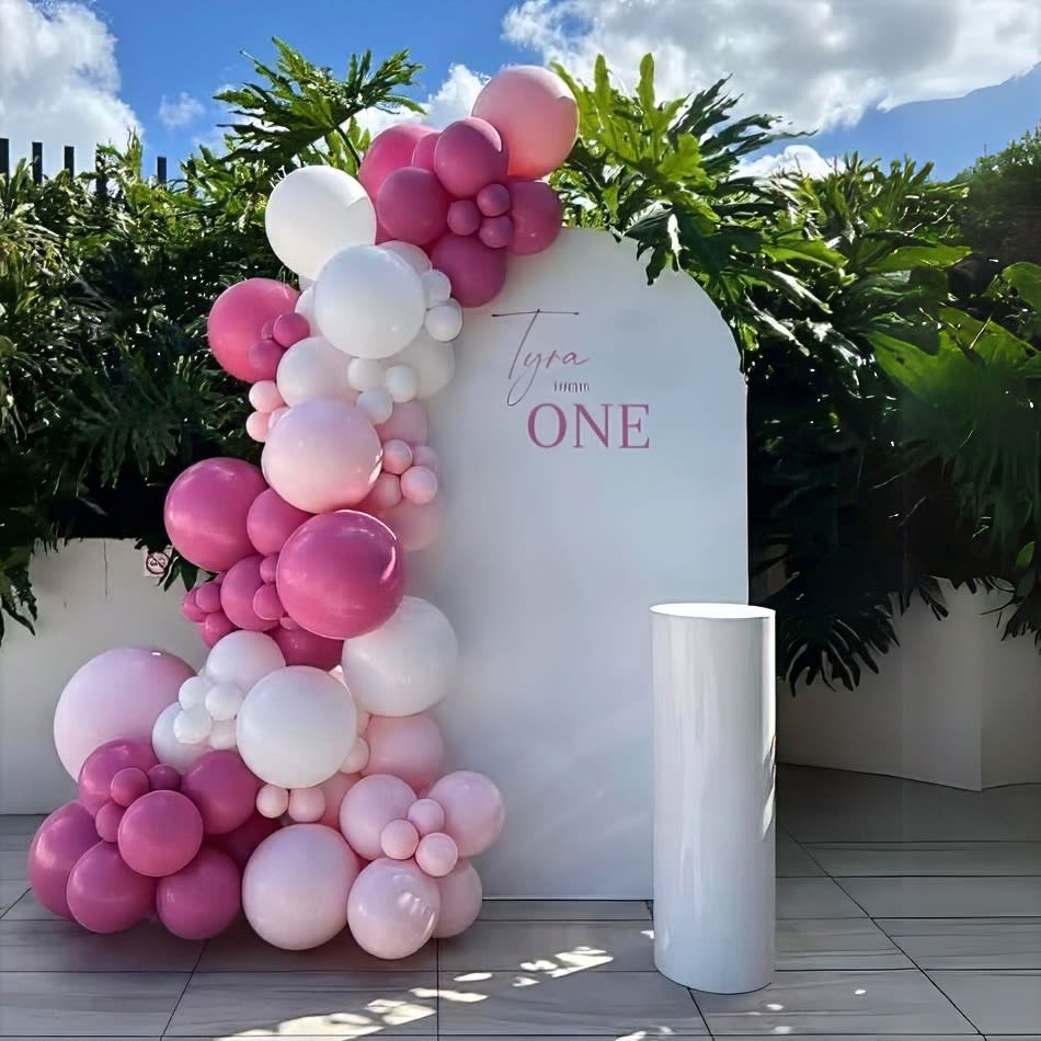 Pink and white balloon garland package