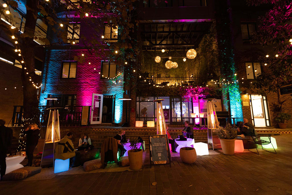 A captivating glow furniture set up at night