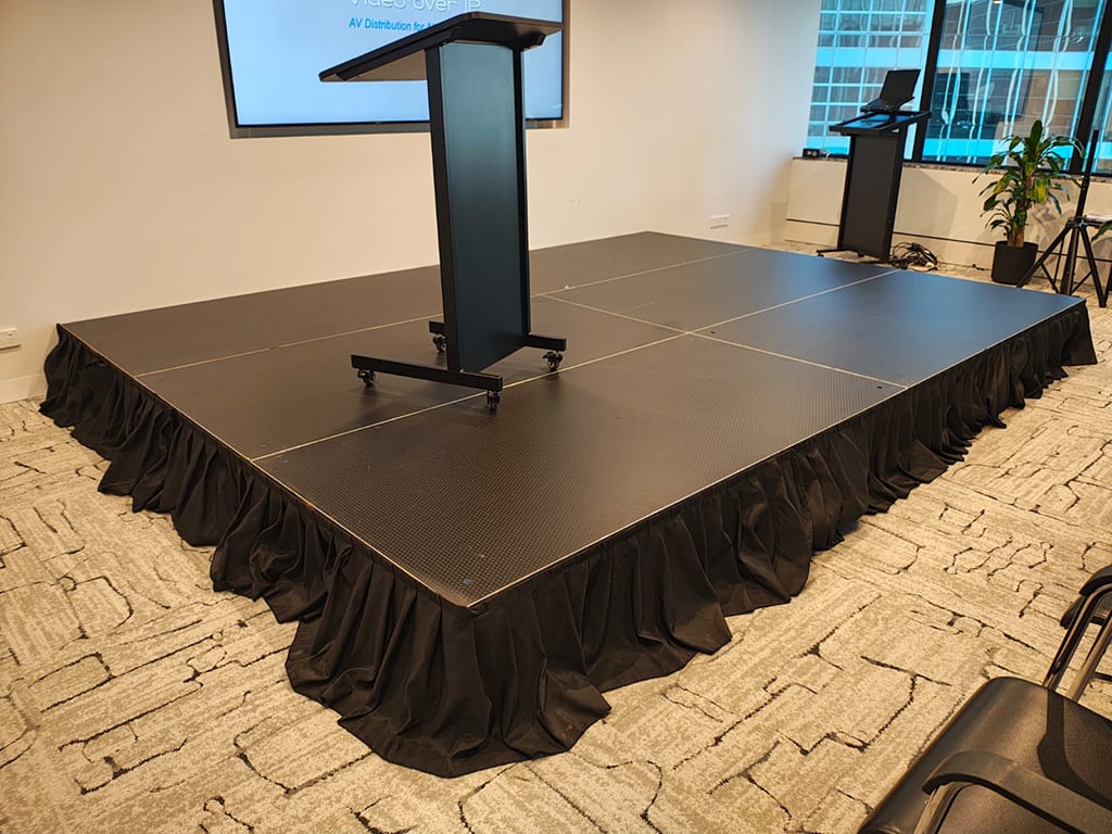 A stylish speakers' stage with a lectern