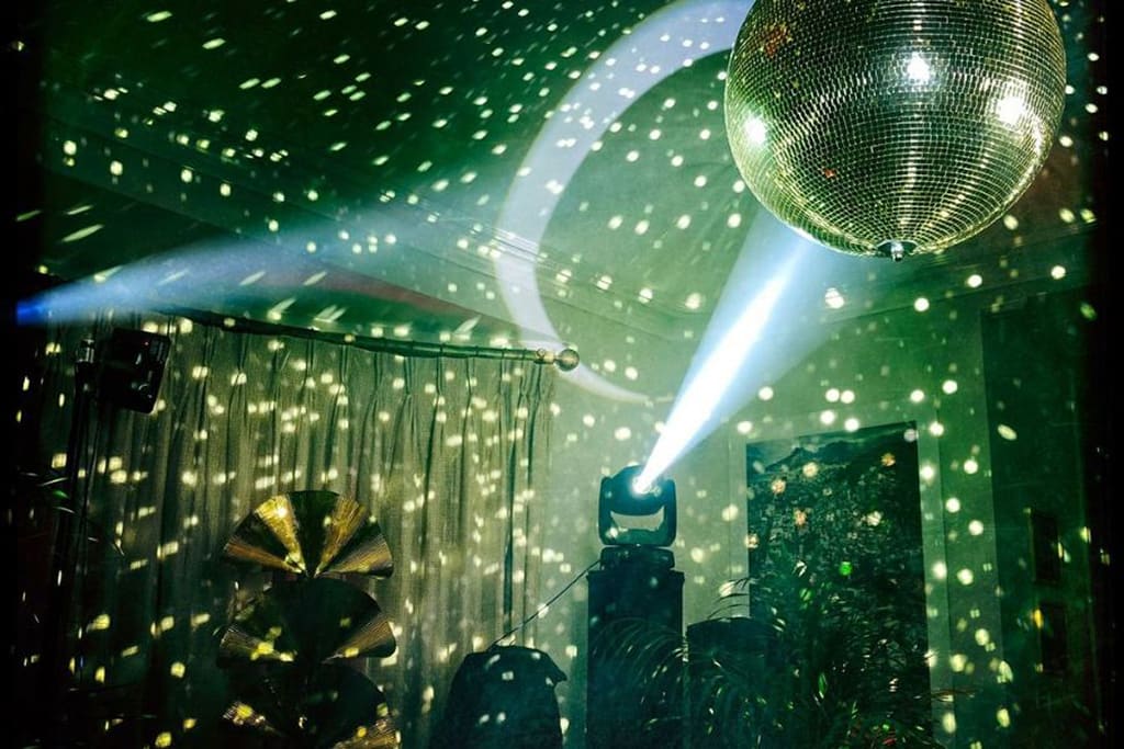 A disco mirror ball with lighting