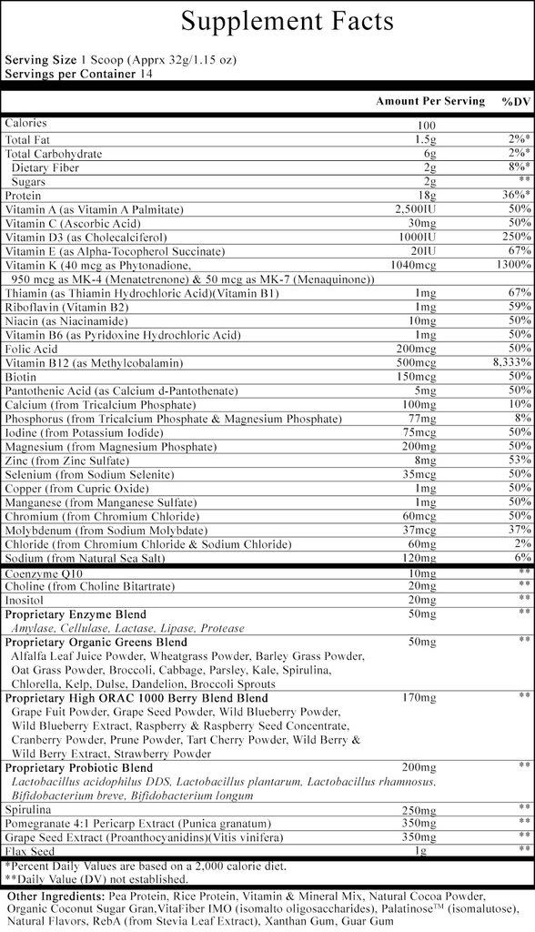 lyfe fuel meal replacement shake chocolcate nutrition label