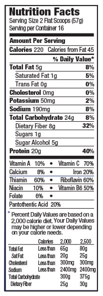 orgain organic meal replacement shake nutrition label vanilla