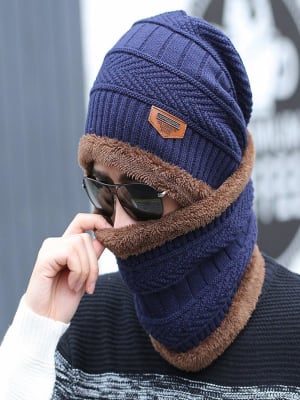 Unisex Ribbed Knit Baggy Beanie Hat Winter Warm Ski Cap