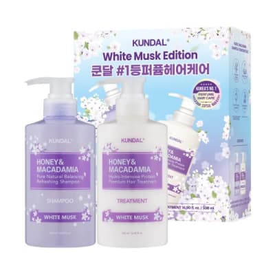 KUNDAL WHITE MUSK EDITION Honey/Macadamia Shampoo +Treatment Set 500ml