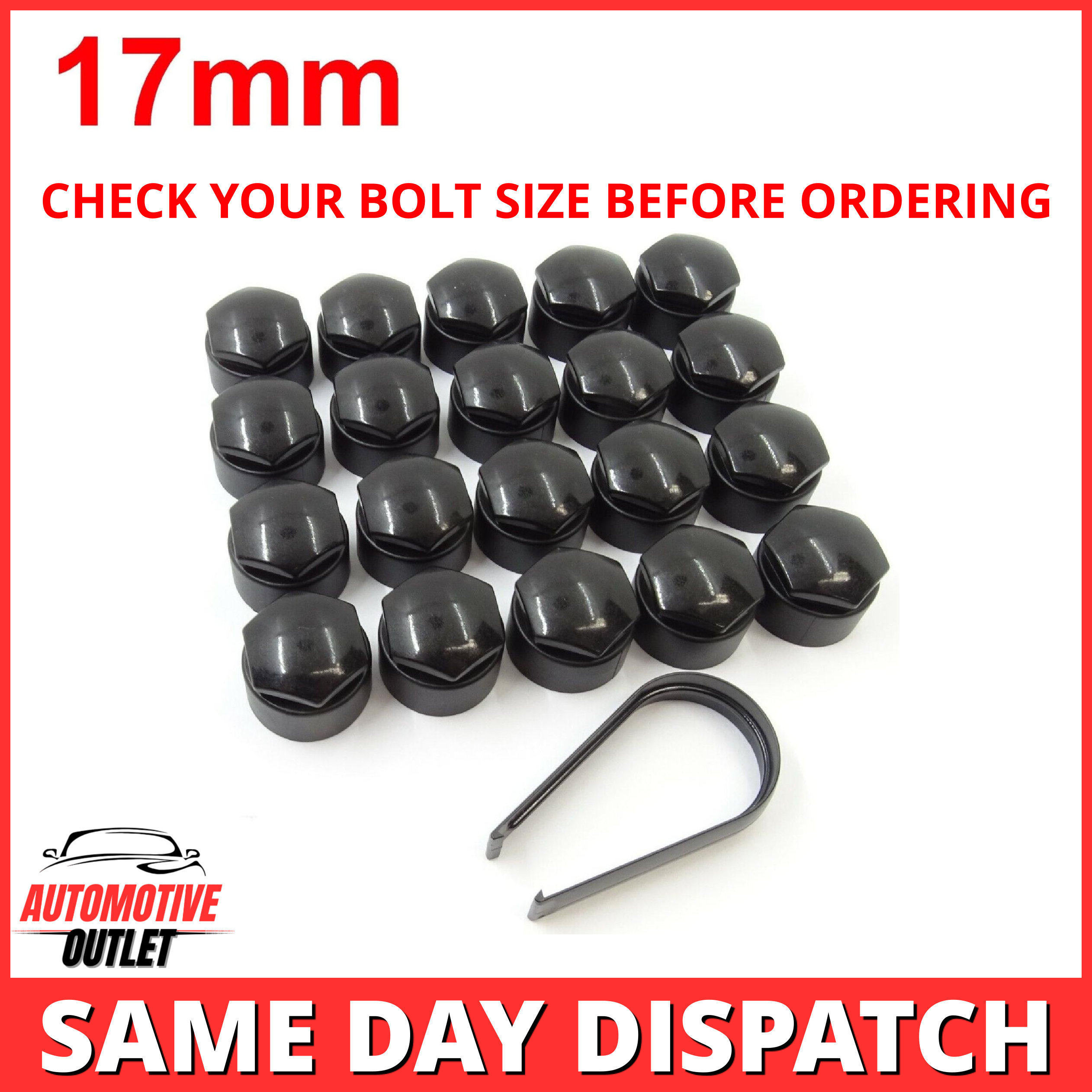 20X 17mm WHEEL NUT LOCKING BOLT CAPS COVER, GLOSS BLACK FOR AUDI VW BMW MERCEDES