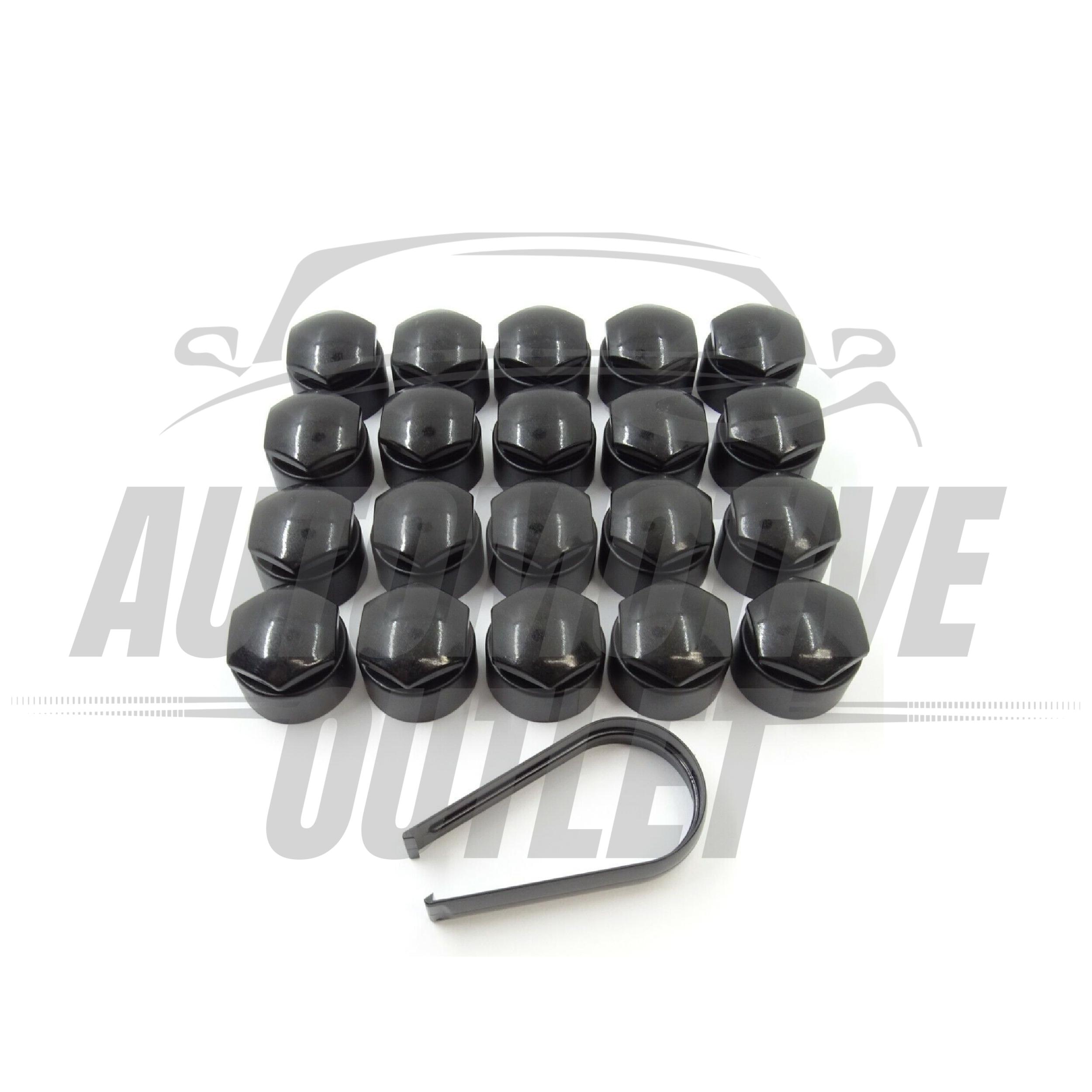 20X 17mm WHEEL NUT LOCKING BOLT CAPS COVER, GLOSS BLACK FOR AUDI VW BMW MERCEDES 3