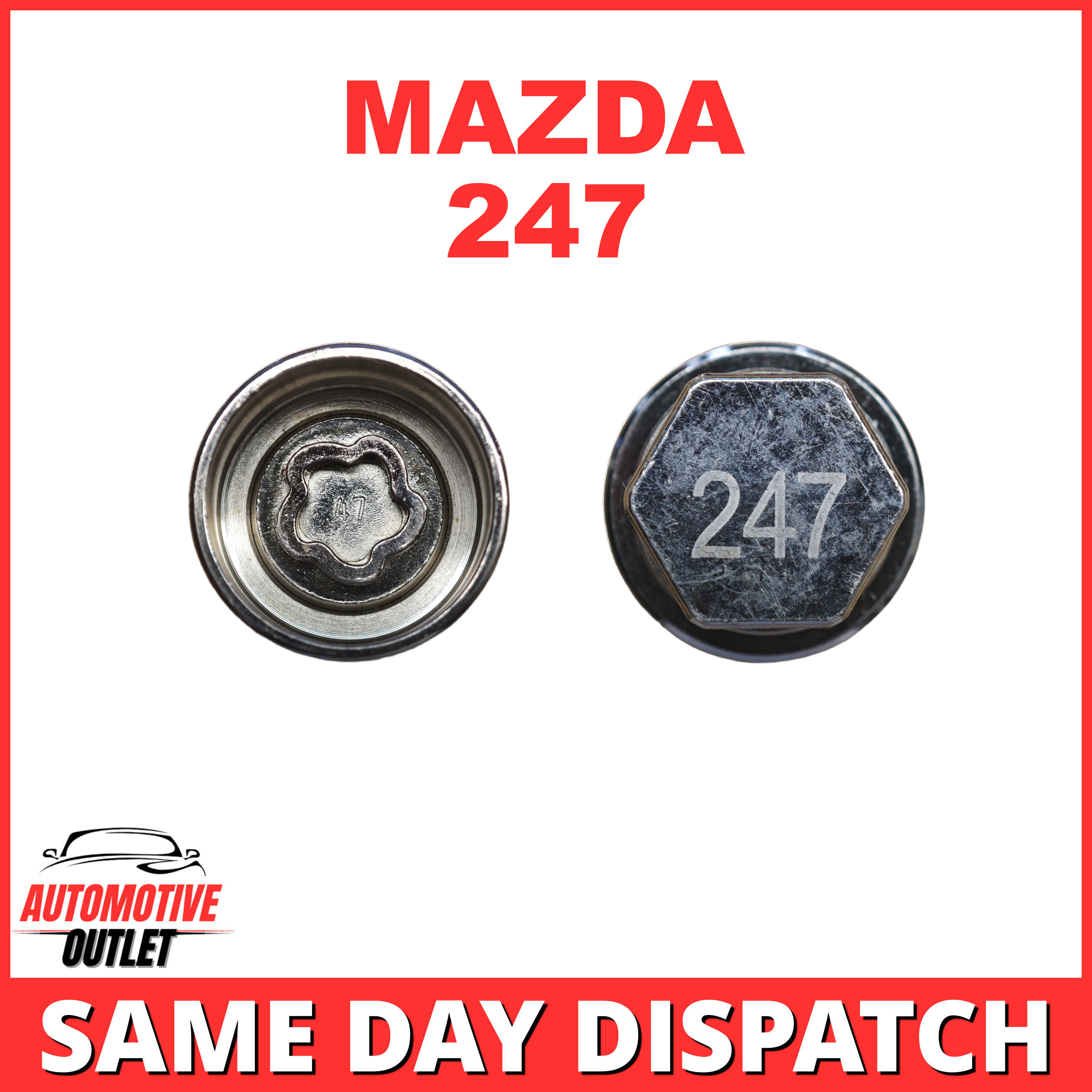 LOCKING WHEEL NUT MASTER SECURITY KEY BOLT NUMBER 247, 21mm HEX FOR MAZDA