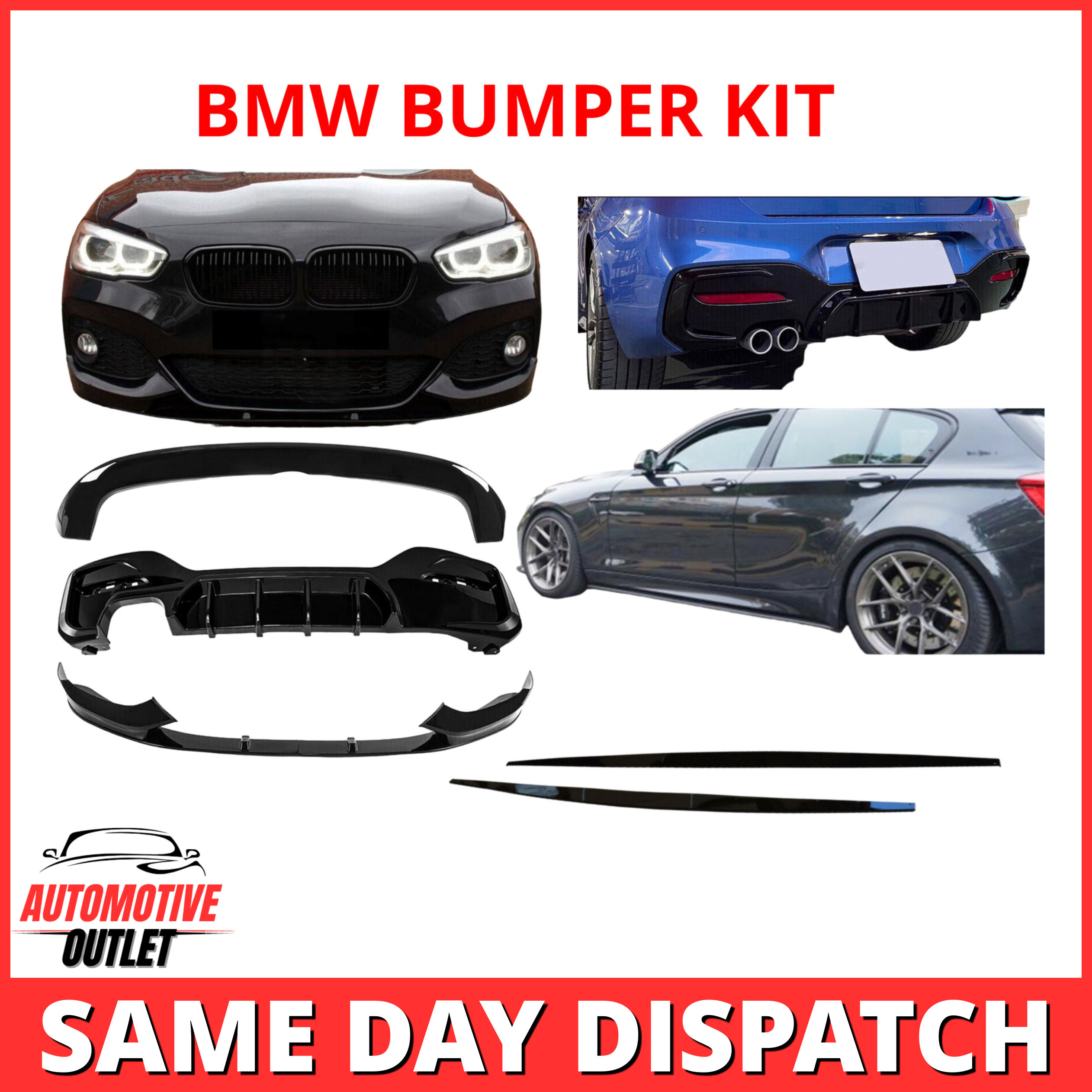 FRONT SIDE REAR BUMPER KIT M PERFORMANCE GLOSS BLACK FOR BMW 1 SERIES F20 M140I