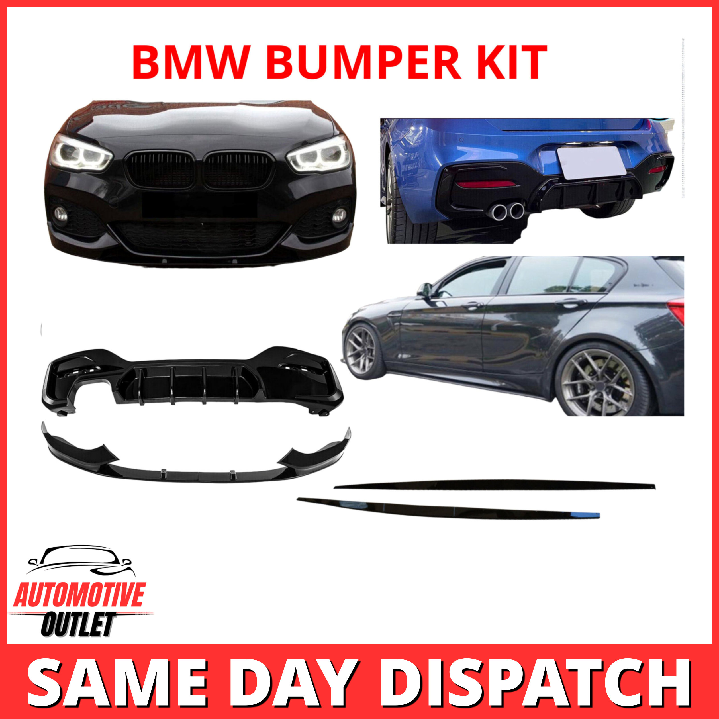 REAR SIDE FRONT BUMPER KIT M PERFORMANCE GLOSS BLACK FOR BMW 1 SERIES F20 M140I
